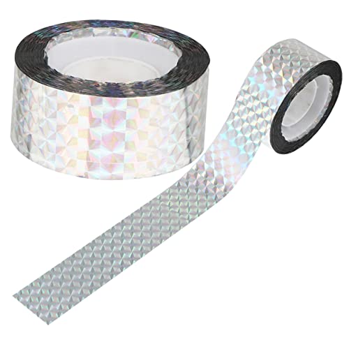 POPETPOP Reflective Bird Scaring Tape Double-sided Grid 2.4cm x 80m, Spiral Outdoor Garden Tape for Yard Protection, 2 Rolls