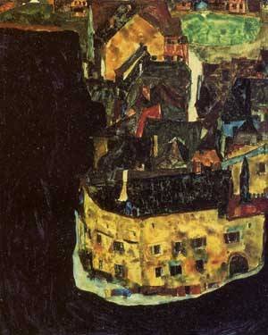 Peinture à l'huile City on The Blue River Egon Schiele 30x36 Pouces