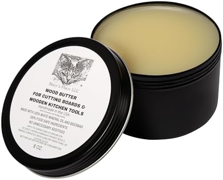 Macy's Place Wood Butter Cutting Board Wax - 8 oz - Conditioner for Butcher Block and Wooden Kitchen Tools. Food Grade Mineral Oil and Beeswax for Wooden Tools. Support Animal Rescue