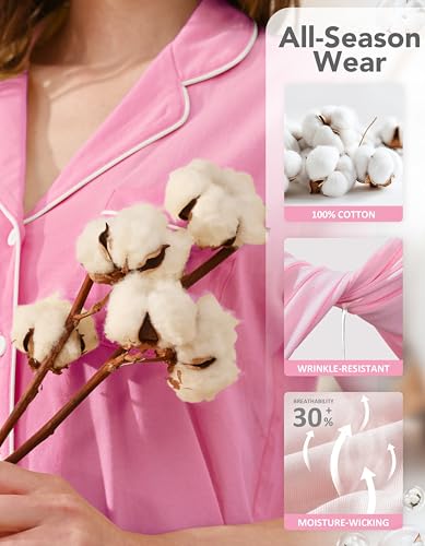 Image of NAP BOUND 100% Cotton Pajamas for Women Sets 2 Pieces Pjs Button short sleeves with Pockets Soft Sleepwear Loungewear XS-XXL