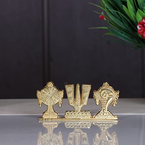 Image of KridayKraft Tirupati Balaji Symbol Stand Shankh Chakra Namah Gold Plating Antique Decorative for Car Dashboard Home & Office Table Showpiece Figurines,Religious Gift Idol...