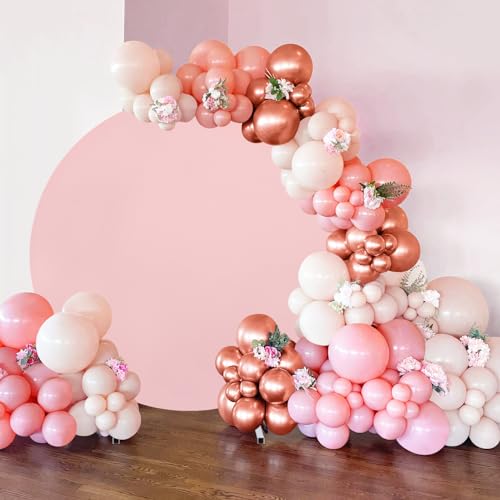 Image of Light Peach Round Backdrop Cover 6.5ft Balloon Arch Cover Birthday Photo Photography Background for Party Baby Shower Wedding Decorations