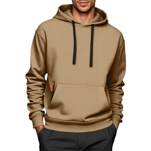 Mens Tactical Sweatshirt Fleece Lined Drawstring Casual Vintage Relaxed Hoodie Long Sleeve Solid Color Hooded Pullover