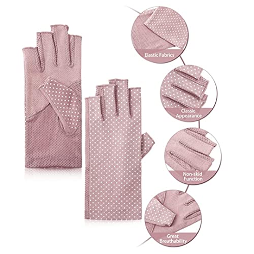 Guantes de algodón de protección UV mitad dedos para mujer 5