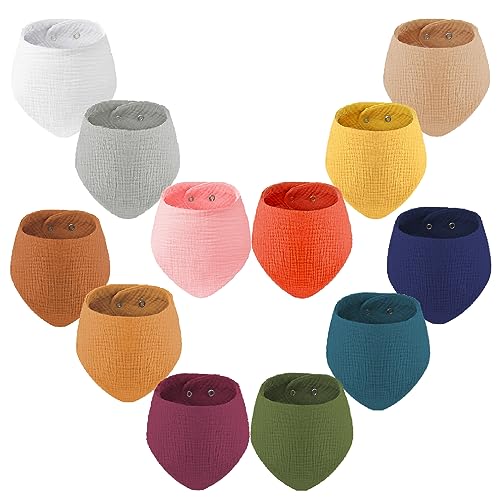Image of HBselect Muslin Baby Bibs 12 Pack Baby Bandana Bibs 100% Cotton for Unisex Boys Girls Absorbent Bib for Teething Drooling