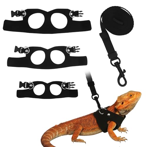 Image of 3PCS Bearded Dragon Harness and Leash, 3 Size Adjustable Squirrel Harness and Leash for Reptile Lizard, Amphibians, Small Animal Walking Vest with Traction Rope (S, M, L)