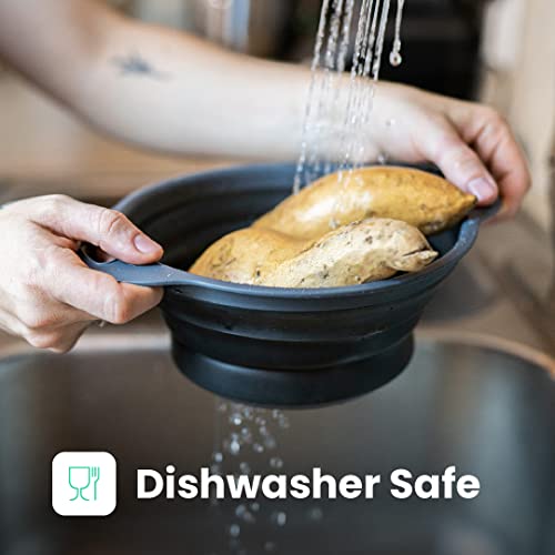 Collapsible Colander | 2-Pack Black Collapsible Strainer For Pasta, Fruits, & Vegetables | Compact Silicone Strainer Ideal For Straining All Sorts Of Foods | Strainer For Everyday Use #TOP3