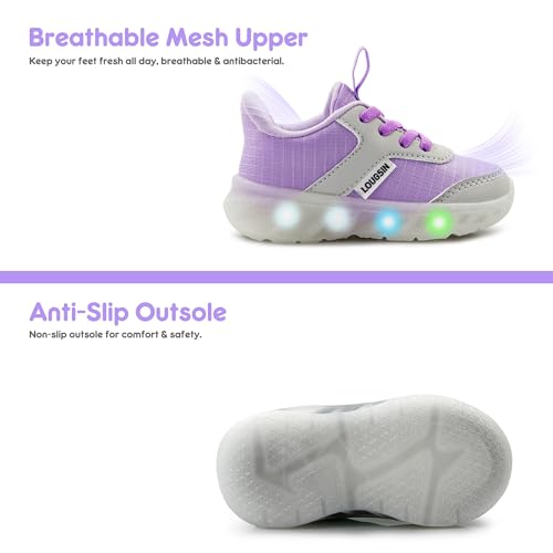 LOUGSIN Kids Light Up Sneakers LED Flashing Tennis Shoes for Boys Girls Lightweight Breathable Flooza Walking Shoes for Toddler and Little Kids3