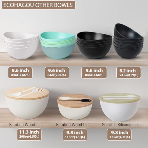 11.3" Extra Large Salad Serving Bowl Set with Wooden Lid&Utensils, 6.5Qt., Bamboo Fiber Salad Bowl with Servers for Kitchen, Lightweight Big Bowl for Mixing Salad,Fruit,Pasta(Matte White) by ECOHAGOU - Image 7
