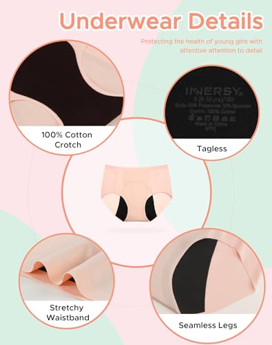 INNERSY Girls' Seamless Period Underwear for Teens Period Starter Quick Dry Panties 3-Pack4