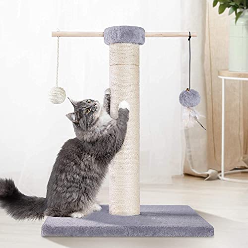 CATROMANCE Cat Scratching Post, Sisal Scratcher Post for Indoor Cats, 360° Rotatable Cat Scratch Pole with Double Hanging Ball, Grey Cat Claw Scratcher for Interactive Play, 50cm/19.7" - Image 4