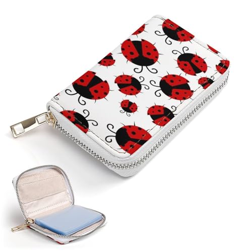 Women Leather Coin wallet, Key Change Organizer Zipper Card Holder Purse Clutch Pouch Pocket 4.5x3.15 in Print Seamless Red Ladybugs Texture on White2