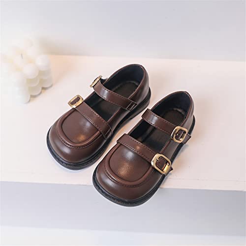 Toddler Girls Mary Jane Shoes Little Kid Comfortable School Shoes PU Leather Dress Shoes for Big Kid (Brown, 13.5 Little Kids)2