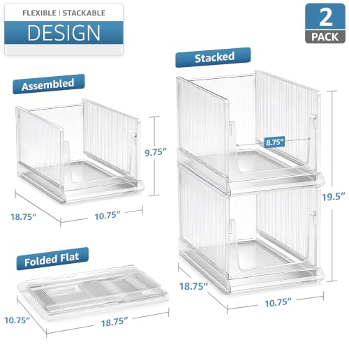 Sorbus Stackable Storage Bins 2 Pack – Extra Large Clear Closet Organizers and Storage, Foldable Shelf Organizer Baskets for Clothes, Towels, Garage Shelving - Image 3
