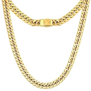 CaptainSteeL Cuban Link Chain for Men- 316L Stainless Steel 8MM Width Fashion Pattern Snap Button Hip Hop Jewelry,Chain for men 18K Gold Plated/Silver with Gift Box