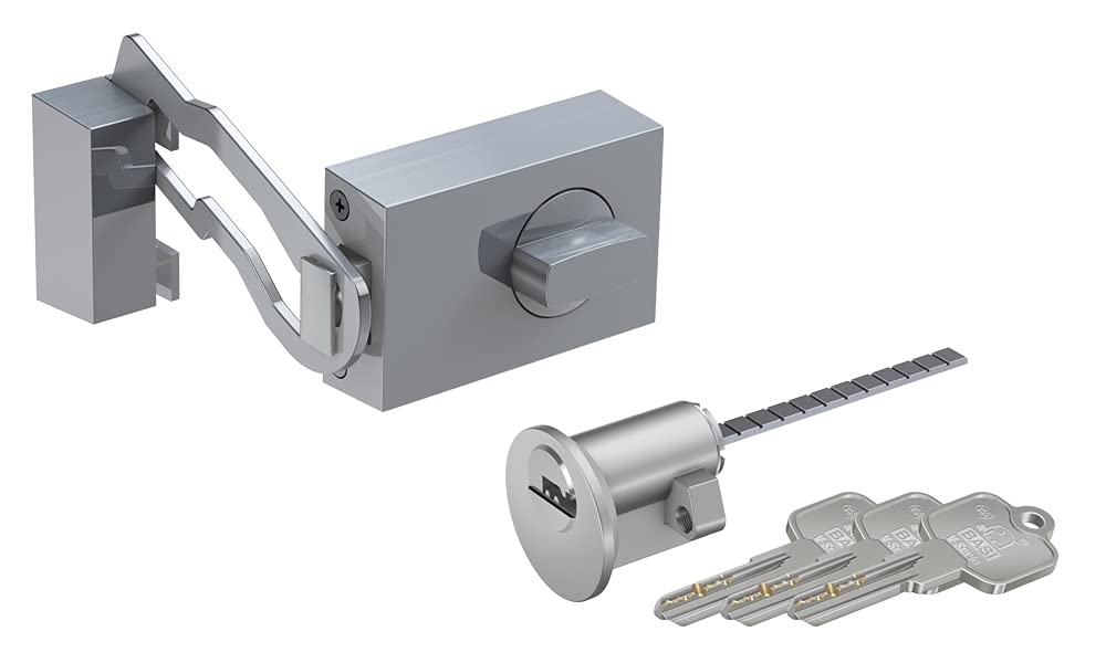 BASI juego de cerradura adicional para puerta con barra de bloqueo y cilindro exterior, pomo giratorio, llave reversible, cerrojo macizo, seguro puertas casa y apartamentos, mandril 70 mm, rectangular