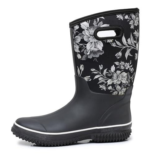 Image of WTW Womens Mid Calf Rain Boots - Waterproof Insulated Neoprene Rubber Boots Mud Outdoor Hunting Garden Boots
