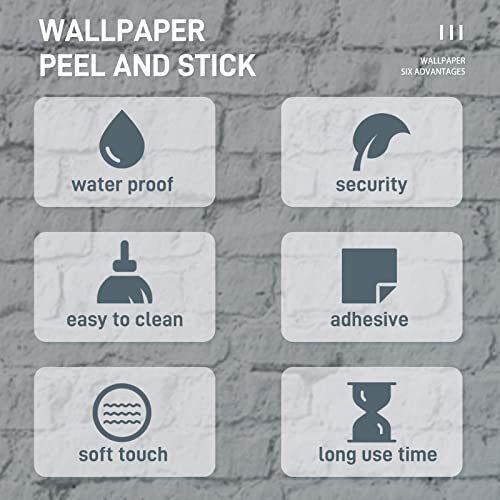 auxua Brick Wallpaper Peel and Stick 17.71" X 394" Self Adhesive Gray Vinyl Film Contact Paper 3D Stone Stick On Waterproof Wallpapers Bathroom Bedroom Backsplash