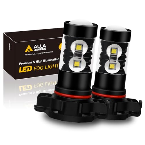Alla Lighting 2400 Lumens 5201 DRL PS24WFF 5202 LED Fog Lights Bulbs, 6000K Xenon White PS19W 12085C1 Fog Lamps Replacement