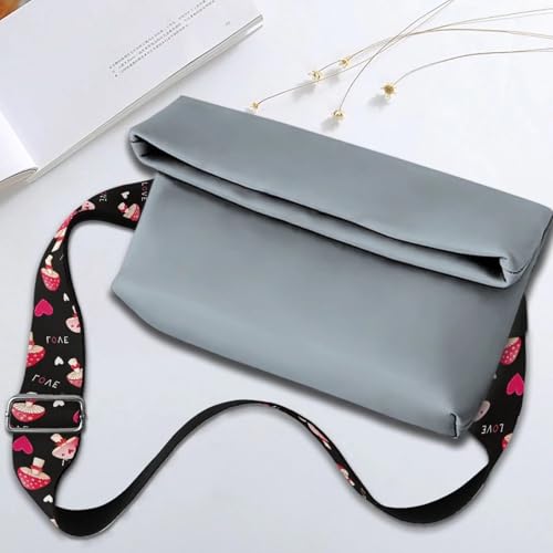 Image of GLENLCWE Mushroom on Black Wide Shoulder Strap Adjustable Replacement Belt Guitar Style Crossbody Bag Handbag Strap Canvas Straps