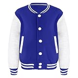 CHICTRY Kinder Mädchen Junge College Jacke Langarm Baseballjacke Unisex Mode Sportjacke Sweatjacke Urban Stehkragen Streetwear Knopfverschluss Vorne Royal Blau 122-128
