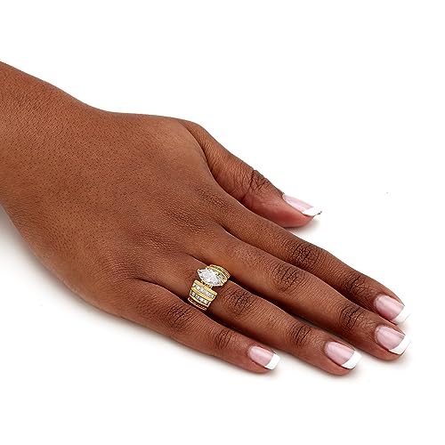 14K Yellow Gold over Sterling Silver Marquise Cut Cubic Zirconia Engagement Ring4