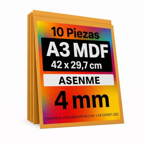 ASENME MDF 10 pcs Lámina de madera MDF 42x29,7x4mm – tamaño A3, tabla, hojas, madera para manualidades (42cm*29.7cm(A3) 10 unidades)