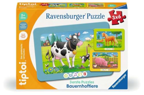 Ravensburger tiptoi Puzzle 00229-3 Premiers Puzzles : Animaux de la Ferme, Puzzles à Cadre Mignons - Puzzle pour Enfants à partir de 2 Ans