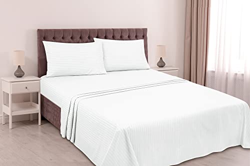 Image of ROYALE LINENS 3 Piece Twin XL Sheets Set - Soft Brushed 1800 Microfiber - 1 Fitted, 1 Flat Sheet, 1 Pillow case - Wrinkle Free & Fade Resistant - Hotel Luxury Bed Sheets (Stripe White, Twin XL)