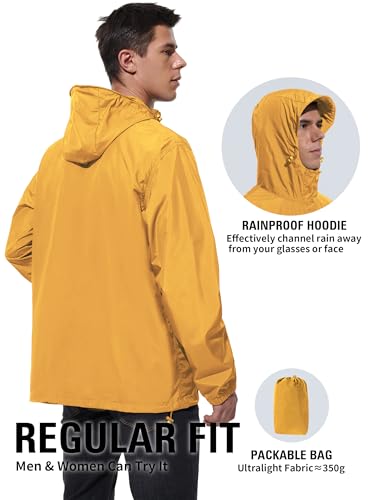 Image of UIQUR Mens Lightweight Rain Jacket Waterproof Windbreaker Packable Rain Coat with Hood for Golf Running Hiking Travel