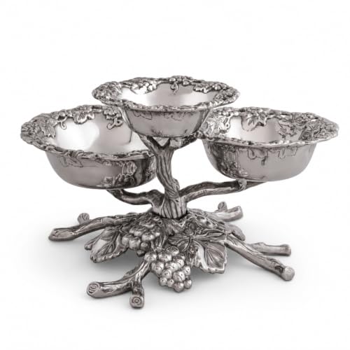 Arthur Court Grape 3-Tiered Bowl Aluminum Serving Dish for Dips, Nuts, Snacks, and Fruit - 10 inch x 6.5 inch