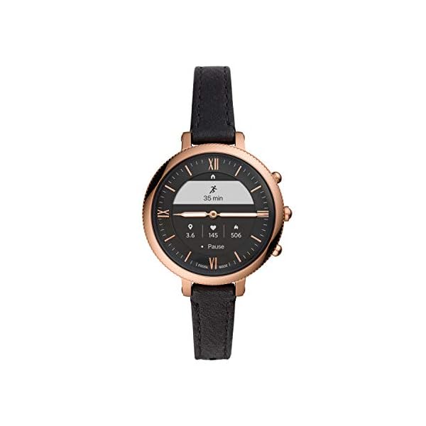 Fossil Women's 38mm Monroe Stainless Steel and Leather Hybrid HR Smart Watch, Color: Rose Gold, Black (Model: FTW7035)
