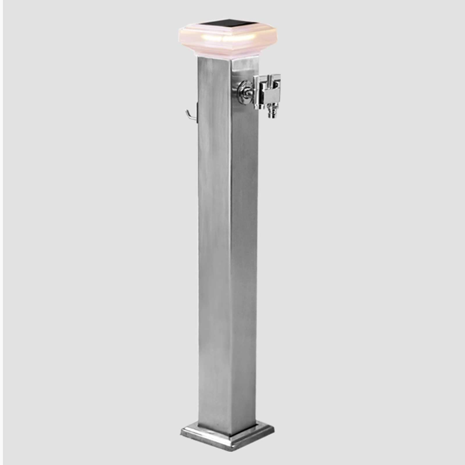 WOTZOV Outdoor Solar Led Water Column Light - 304 Stainless Steel Vertical Garden Fountain With Dual Faucet, Freeze-Proof Hydrant For Yard Decoration.，Silver 80cm/31in