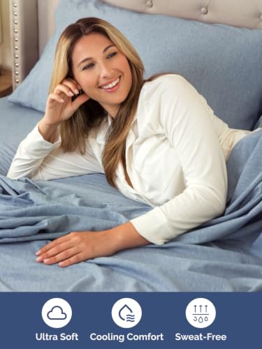 Image of Extra Deep Pocket Twin XL Sheet Set - Breathable & Cooling - Heathered Blue