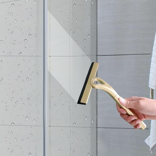 Gold Shower Squeegee 8.9 Inch Stainless Steel Wiper without Leaving Marks and Scratches Glass Wiper with Hook for Bathroom Mirror Cleaning Floors Desks - Image 4