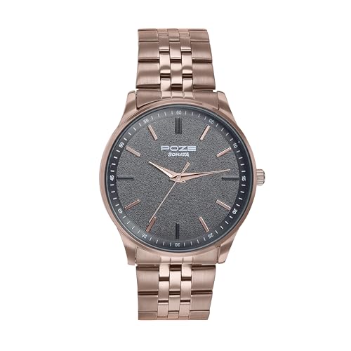 Sonata Poze Quartz Black Dial Brown Metal Strap for Men-SP70048QM01W (B0DDTYNNW4) Amazon Price History, Amazon Price Tracker