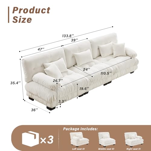 Image of SoarFlash 133.8 inch Sectional Sofa 3 Seat Couch, L Shaped Modern Sofa with Solid Wood Legs, Couches Sofas for Living Room Apartment, Comfortable Small Couches for Small Spaces, White