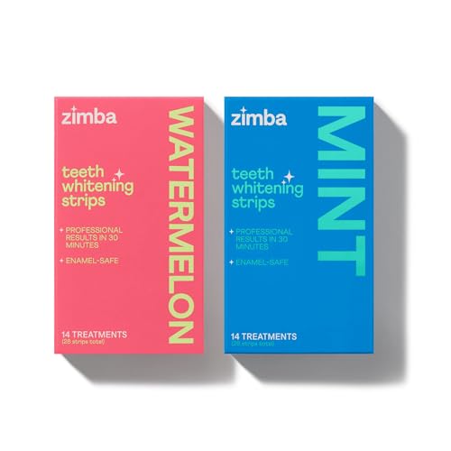 Zimba Teeth Whitening Strips for Teeth Sensitive, White Strips for Teeth Whitening, Teeth Whitener Stain Remover 28 White Strips Included Per Pack, 2 Pack (14 Day Treatment), Watermelon and Mint