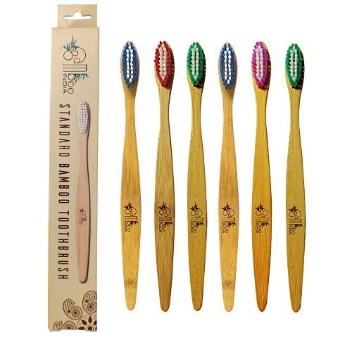 BambooIndia Bamboo Standard Toothbrush Manual (Pack Of 6) - For Kids/Adults - Antibacterial & Biodegradable Handle - Natural & Eco-Friendly - Multicolour (B0C74TZ6Z2) Amazon Price History, Amazon Price Tracker