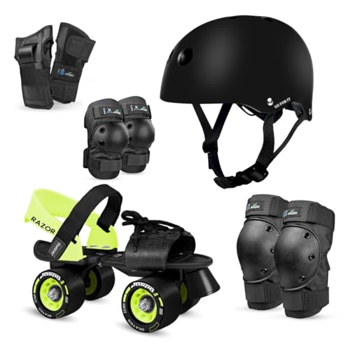 Image of JASPO Razor Adjustable Roller Skates | Unique Ankle Support | 61mm PU Wheels | Anti-Skid Surface | Lightweight | Quad Skates for Kids & Adults (Size 25-31 cm, Age 8+)