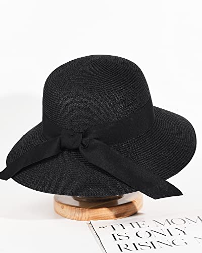 Image of FURTALK Womens Beach Sun Straw Hat Wide Brim UV Protection Travel Hat