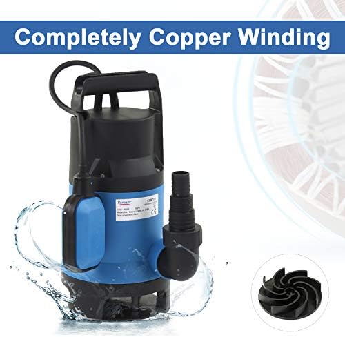 750W 12500L/H Portable Submersible Pump, Dirty/Clean Water Pump with Float Switch Hose Connector, Heavy Duty Water Pump for Pond, Garden, Swimming Pool