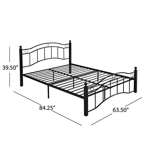 Christopher Knight Home Cole Queen-Size Bed Frame Geometric Details Modern Contemporary Flat Black #TOP5