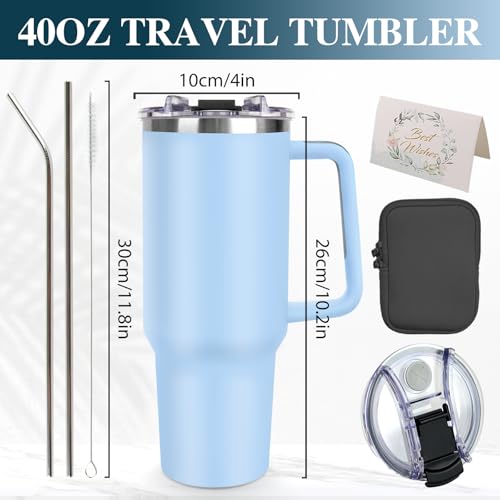 Image of Personalized 40oz Tumbler with Handle, Custom Insulated Tumblers with Text, Stainless Steel Travel Coffee Mug, Personalized Gifts for Women Men Birthday Fathers Day Mothers Day (40OZ-Engraved Name)