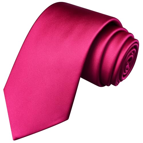 Branduce Hot Pink Tie for Men Solid Satin Ties Silk Blend Necktie for Wedding Business (TA11-03)