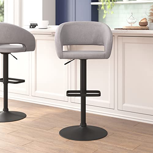 Flash Furniture Erik Comfortable & Stylish Contemporary Barstool With Rounded Mid-Back And Foot Rest, Adjustable Height - Gray Fabric With Black Base #TOP7