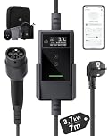 dé Chargeur Voiture Electrique APP 3,7kW [7m, 6/8/10/13/16A] Cable Recharge Voiture Electrique Type 2 avec Support Mural, Numérique LCD, Compatible avec E-208, Model Y, E-Tech, 500e et Autres EV/PHEV