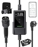 dé Carichino Auto Elettrica App 3,7kW 7m 6–16A, Caricatore Auto Elettrica Portatile Tipo 2 Schuko con LCD, Cavo Ricarica Auto Elettrica, Colonnina Ricarica per Model 3/Y, 500e, e-208, Altri EV/PHEV