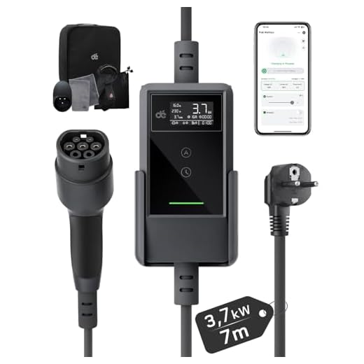 dé Chargeur Voiture Electrique 3,7kW [7m, 6/8/10/13/16A] Cable Recharge Voiture Electrique Type 2 avec Support Mural, Numérique LCD, Compatible avec E-208, Model Y, E-Tech, 500e et Autres EV/PHEV