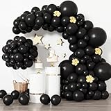 RUBFAC Black Balloon Arch Kit, 129pcs Different Sizes Pack of 18 12 10 5 Inch Garland, Latex Balloons for Graduation Birthday Party Wedding Casino Gaming Retirement Decorations